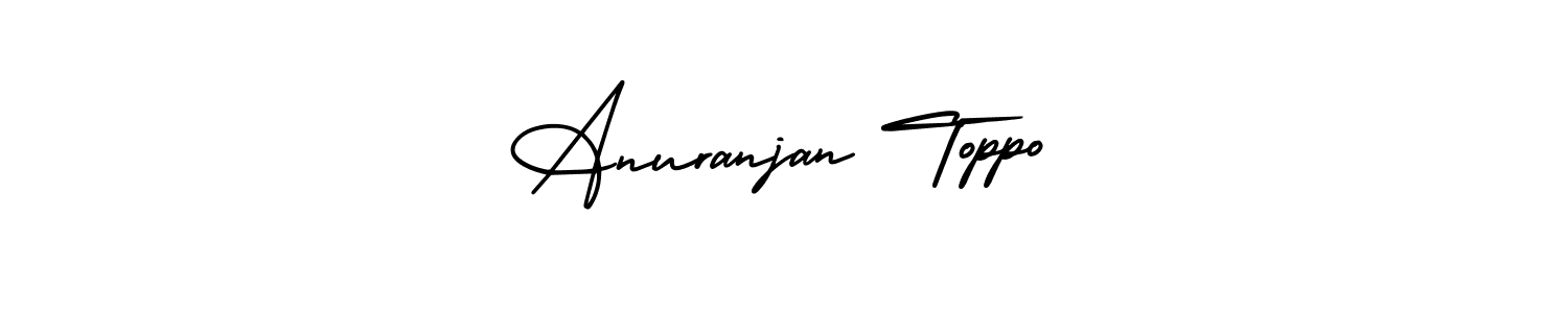 You should practise on your own different ways (AmerikaSignatureDemo-Regular) to write your name (Anuranjan Toppo) in signature. don't let someone else do it for you. Anuranjan Toppo signature style 3 images and pictures png