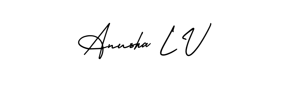 The best way (AmerikaSignatureDemo-Regular) to make a short signature is to pick only two or three words in your name. The name Anusha L V include a total of six letters. For converting this name. Anusha L V signature style 3 images and pictures png