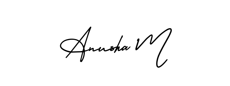You should practise on your own different ways (AmerikaSignatureDemo-Regular) to write your name (Anusha M) in signature. don't let someone else do it for you. Anusha M signature style 3 images and pictures png