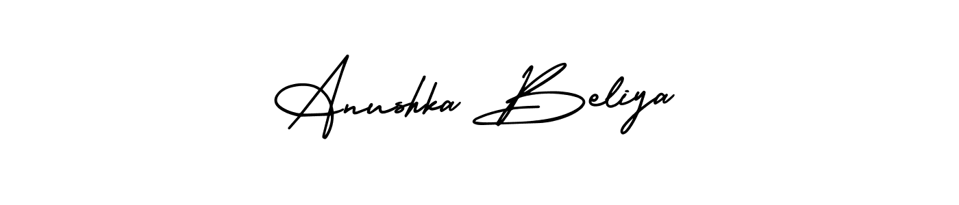 This is the best signature style for the Anushka Beliya name. Also you like these signature font (AmerikaSignatureDemo-Regular). Mix name signature. Anushka Beliya signature style 3 images and pictures png