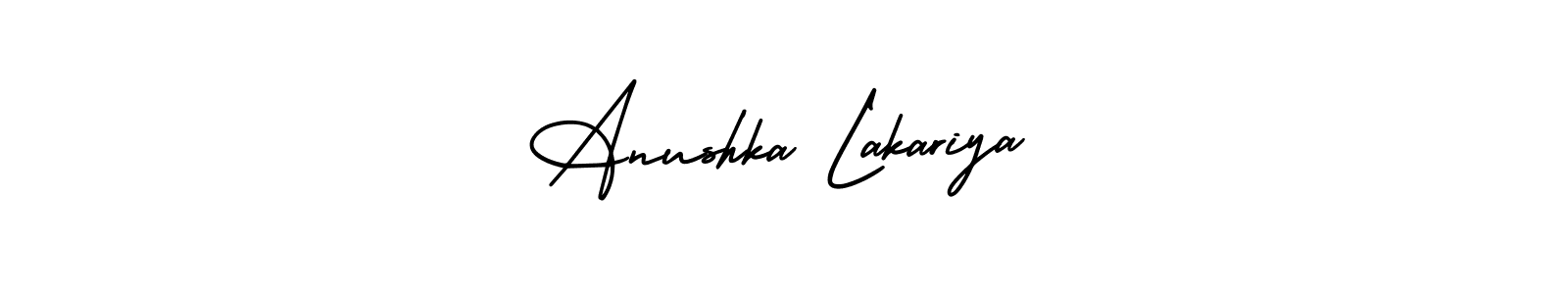 You should practise on your own different ways (AmerikaSignatureDemo-Regular) to write your name (Anushka Lakariya) in signature. don't let someone else do it for you. Anushka Lakariya signature style 3 images and pictures png