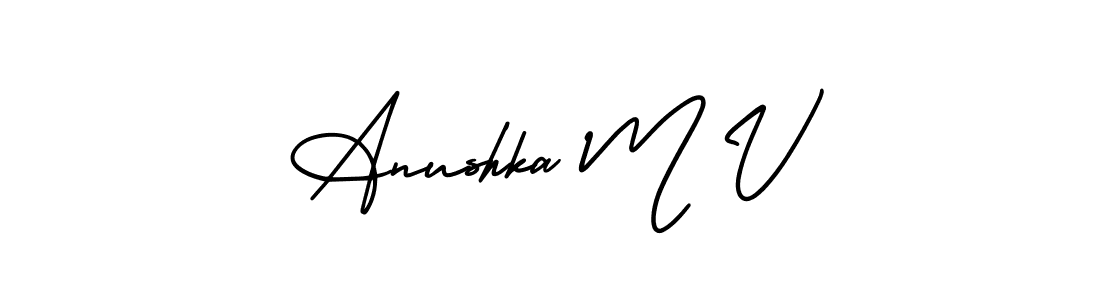 Also You can easily find your signature by using the search form. We will create Anushka M V name handwritten signature images for you free of cost using AmerikaSignatureDemo-Regular sign style. Anushka M V signature style 3 images and pictures png