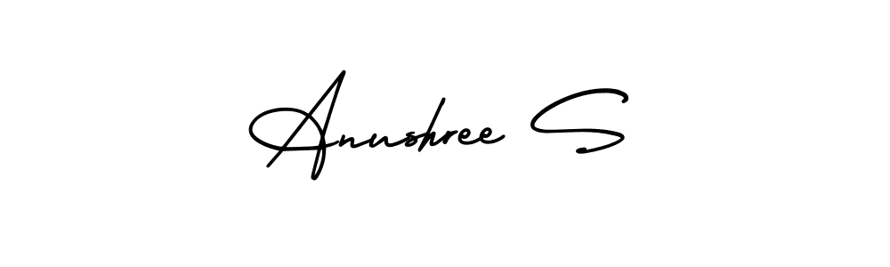 You should practise on your own different ways (AmerikaSignatureDemo-Regular) to write your name (Anushree S) in signature. don't let someone else do it for you. Anushree S signature style 3 images and pictures png