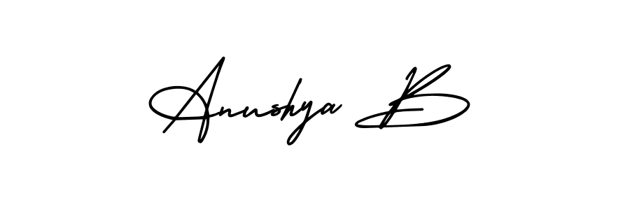 The best way (AmerikaSignatureDemo-Regular) to make a short signature is to pick only two or three words in your name. The name Anushya B include a total of six letters. For converting this name. Anushya B signature style 3 images and pictures png