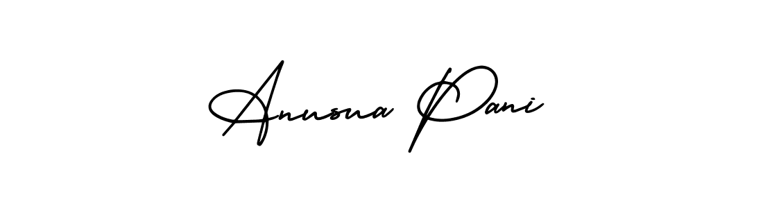 You should practise on your own different ways (AmerikaSignatureDemo-Regular) to write your name (Anusua Pani) in signature. don't let someone else do it for you. Anusua Pani signature style 3 images and pictures png