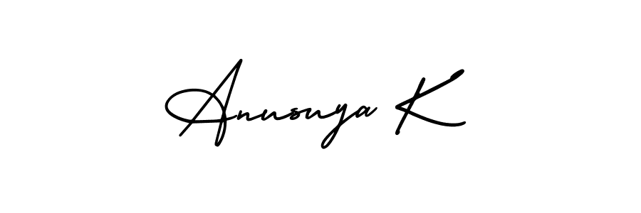 The best way (AmerikaSignatureDemo-Regular) to make a short signature is to pick only two or three words in your name. The name Anusuya K include a total of six letters. For converting this name. Anusuya K signature style 3 images and pictures png