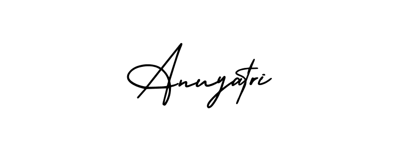 The best way (AmerikaSignatureDemo-Regular) to make a short signature is to pick only two or three words in your name. The name Anuyatri include a total of six letters. For converting this name. Anuyatri signature style 3 images and pictures png