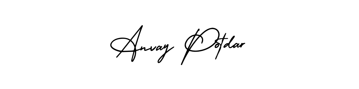 The best way (AmerikaSignatureDemo-Regular) to make a short signature is to pick only two or three words in your name. The name Anvay Potdar include a total of six letters. For converting this name. Anvay Potdar signature style 3 images and pictures png