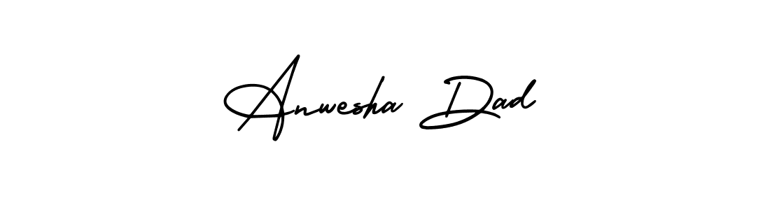 You should practise on your own different ways (AmerikaSignatureDemo-Regular) to write your name (Anwesha Dad) in signature. don't let someone else do it for you. Anwesha Dad signature style 3 images and pictures png