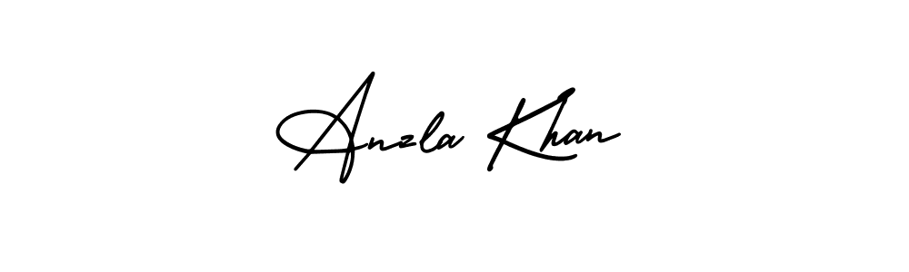 You should practise on your own different ways (AmerikaSignatureDemo-Regular) to write your name (Anzla Khan) in signature. don't let someone else do it for you. Anzla Khan signature style 3 images and pictures png