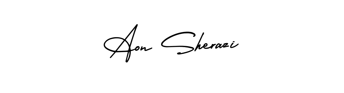 This is the best signature style for the Aon Sherazi name. Also you like these signature font (AmerikaSignatureDemo-Regular). Mix name signature. Aon Sherazi signature style 3 images and pictures png