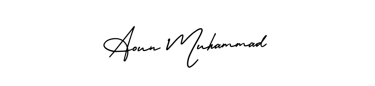 The best way (AmerikaSignatureDemo-Regular) to make a short signature is to pick only two or three words in your name. The name Aoun Muhammad include a total of six letters. For converting this name. Aoun Muhammad signature style 3 images and pictures png
