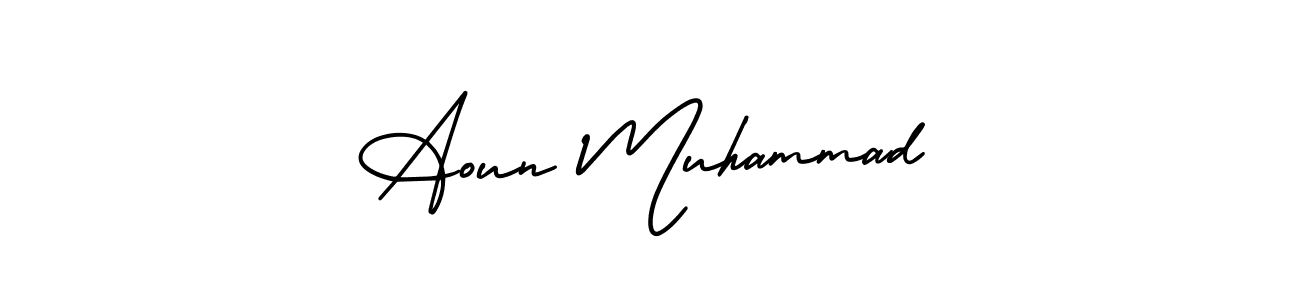 This is the best signature style for the Aoun Muhammad name. Also you like these signature font (AmerikaSignatureDemo-Regular). Mix name signature. Aoun Muhammad signature style 3 images and pictures png