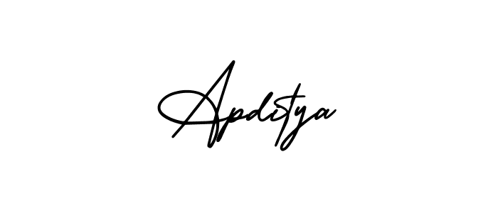 You should practise on your own different ways (AmerikaSignatureDemo-Regular) to write your name (Apditya) in signature. don't let someone else do it for you. Apditya signature style 3 images and pictures png