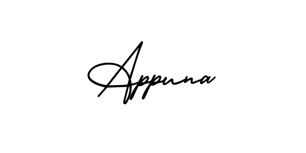 You should practise on your own different ways (AmerikaSignatureDemo-Regular) to write your name (Appuna) in signature. don't let someone else do it for you. Appuna signature style 3 images and pictures png