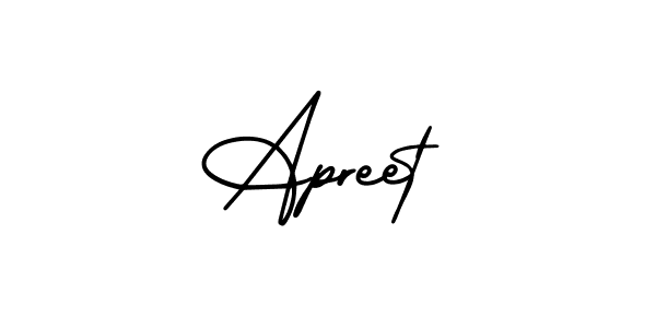 Use a signature maker to create a handwritten signature online. With this signature software, you can design (AmerikaSignatureDemo-Regular) your own signature for name Apreet. Apreet signature style 3 images and pictures png