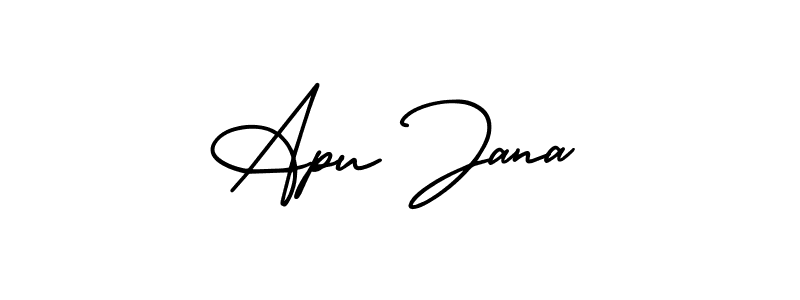 You should practise on your own different ways (AmerikaSignatureDemo-Regular) to write your name (Apu Jana) in signature. don't let someone else do it for you. Apu Jana signature style 3 images and pictures png