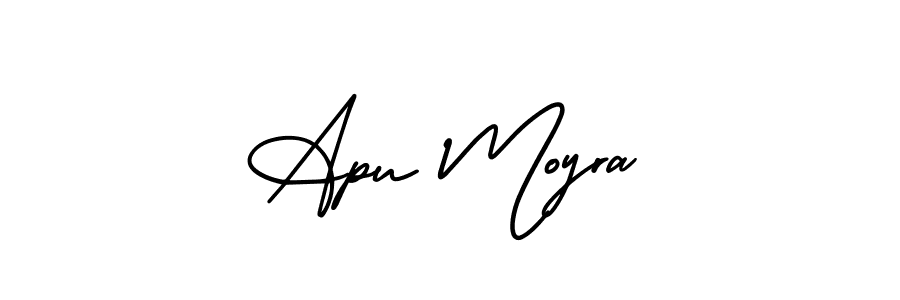 The best way (AmerikaSignatureDemo-Regular) to make a short signature is to pick only two or three words in your name. The name Apu Moyra include a total of six letters. For converting this name. Apu Moyra signature style 3 images and pictures png