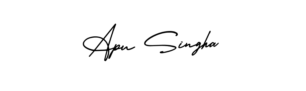 The best way (AmerikaSignatureDemo-Regular) to make a short signature is to pick only two or three words in your name. The name Apu Singha include a total of six letters. For converting this name. Apu Singha signature style 3 images and pictures png