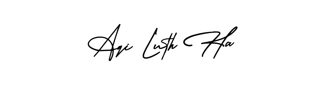 Make a beautiful signature design for name Aqi Luth Ha. With this signature (AmerikaSignatureDemo-Regular) style, you can create a handwritten signature for free. Aqi Luth Ha signature style 3 images and pictures png