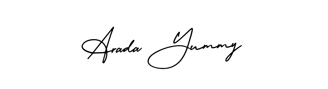 It looks lik you need a new signature style for name Arada Yummy. Design unique handwritten (AmerikaSignatureDemo-Regular) signature with our free signature maker in just a few clicks. Arada Yummy signature style 3 images and pictures png