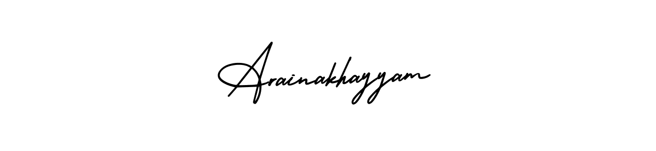 You should practise on your own different ways (AmerikaSignatureDemo-Regular) to write your name (Arainakhayyam) in signature. don't let someone else do it for you. Arainakhayyam signature style 3 images and pictures png