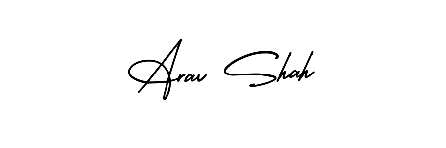 The best way (AmerikaSignatureDemo-Regular) to make a short signature is to pick only two or three words in your name. The name Arav Shah include a total of six letters. For converting this name. Arav Shah signature style 3 images and pictures png