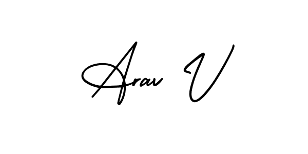 if you are searching for the best signature style for your name Arav V. so please give up your signature search. here we have designed multiple signature styles  using AmerikaSignatureDemo-Regular. Arav V signature style 3 images and pictures png