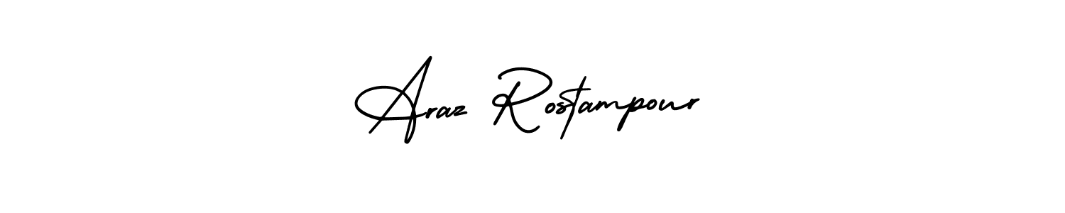 The best way (AmerikaSignatureDemo-Regular) to make a short signature is to pick only two or three words in your name. The name Araz Rostampour include a total of six letters. For converting this name. Araz Rostampour signature style 3 images and pictures png