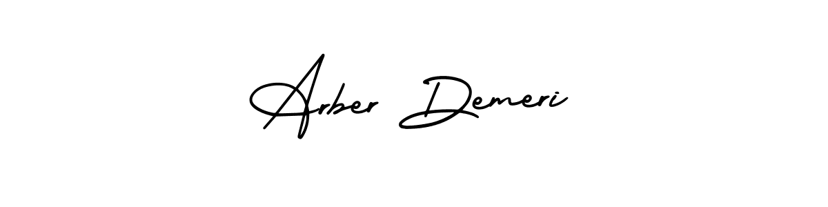 You should practise on your own different ways (AmerikaSignatureDemo-Regular) to write your name (Arber Demeri) in signature. don't let someone else do it for you. Arber Demeri signature style 3 images and pictures png