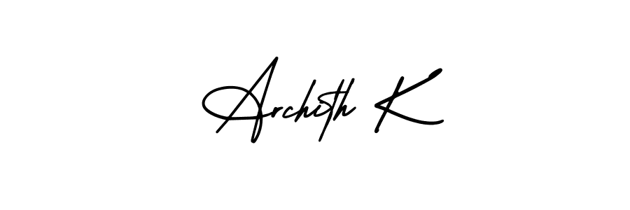 if you are searching for the best signature style for your name Archith K. so please give up your signature search. here we have designed multiple signature styles  using AmerikaSignatureDemo-Regular. Archith K signature style 3 images and pictures png
