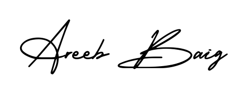 The AmerikaSignatureDemo-Regular typeface gives name Areeb Baig a refined look. Suitable for certificates, diplomas, and official verification. Areeb Baig signature style 3 images and pictures png