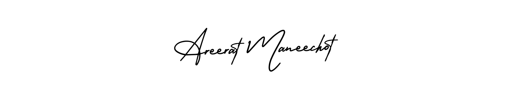 The best way (AmerikaSignatureDemo-Regular) to make a short signature is to pick only two or three words in your name. The name Areerat Maneechot include a total of six letters. For converting this name. Areerat Maneechot signature style 3 images and pictures png