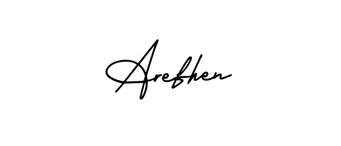The best way (AmerikaSignatureDemo-Regular) to make a short signature is to pick only two or three words in your name. The name Arefhen include a total of six letters. For converting this name. Arefhen signature style 3 images and pictures png