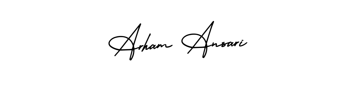The best way (AmerikaSignatureDemo-Regular) to make a short signature is to pick only two or three words in your name. The name Arham Ansari include a total of six letters. For converting this name. Arham Ansari signature style 3 images and pictures png