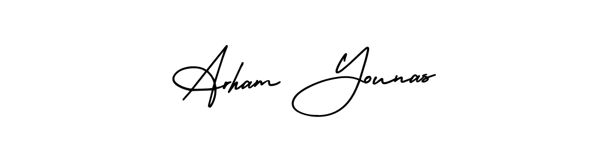 Arham Younas stylish signature style. Best Handwritten Sign (AmerikaSignatureDemo-Regular) for my name. Handwritten Signature Collection Ideas for my name Arham Younas. Arham Younas signature style 3 images and pictures png