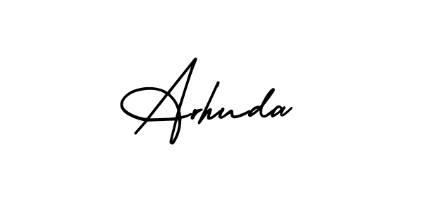 The best way (AmerikaSignatureDemo-Regular) to make a short signature is to pick only two or three words in your name. The name Arhuda include a total of six letters. For converting this name. Arhuda signature style 3 images and pictures png