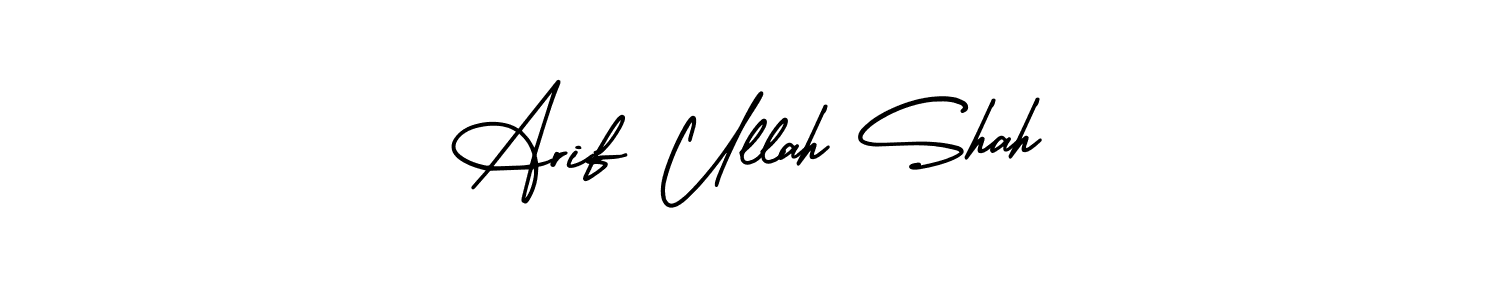 You should practise on your own different ways (AmerikaSignatureDemo-Regular) to write your name (Arif Ullah Shah) in signature. don't let someone else do it for you. Arif Ullah Shah signature style 3 images and pictures png