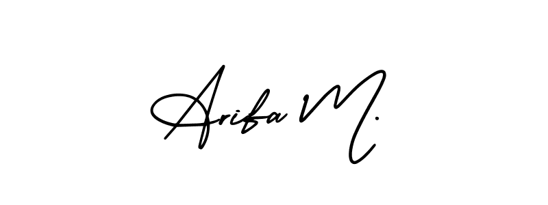 You should practise on your own different ways (AmerikaSignatureDemo-Regular) to write your name (Arifa M.) in signature. don't let someone else do it for you. Arifa M. signature style 3 images and pictures png