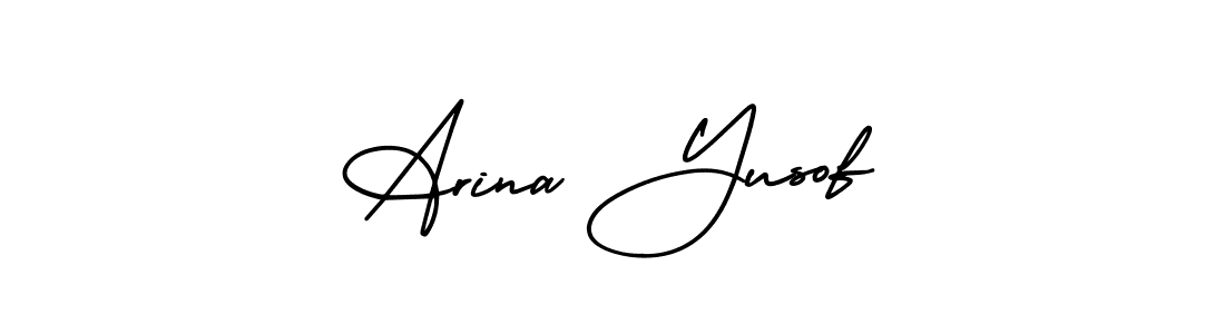 This is the best signature style for the Arina Yusof name. Also you like these signature font (AmerikaSignatureDemo-Regular). Mix name signature. Arina Yusof signature style 3 images and pictures png