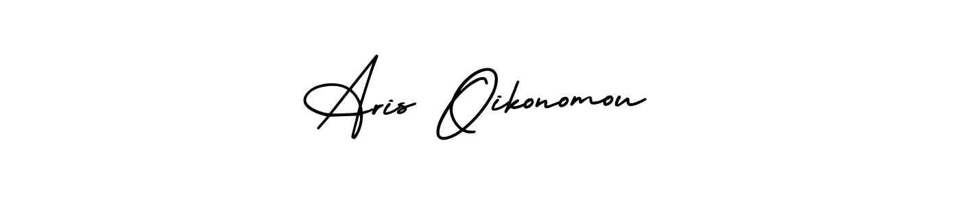 You should practise on your own different ways (AmerikaSignatureDemo-Regular) to write your name (Aris Oikonomou) in signature. don't let someone else do it for you. Aris Oikonomou signature style 3 images and pictures png