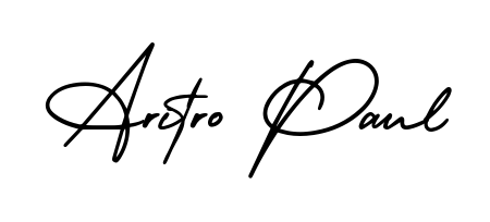 A timeless handwritten aesthetic for Aritro Paul. The AmerikaSignatureDemo-Regular font gives your signature a handcrafted feel with natural curves. Aritro Paul signature style 3 images and pictures png