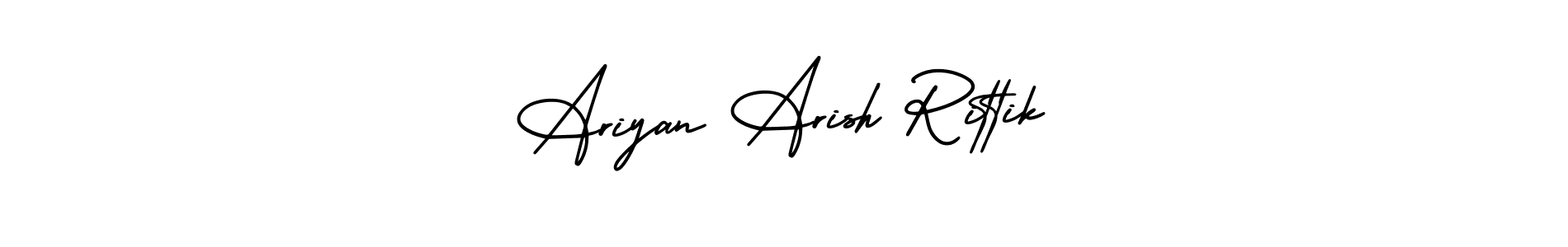 You should practise on your own different ways (AmerikaSignatureDemo-Regular) to write your name (Ariyan Arish Rittik) in signature. don't let someone else do it for you. Ariyan Arish Rittik signature style 3 images and pictures png