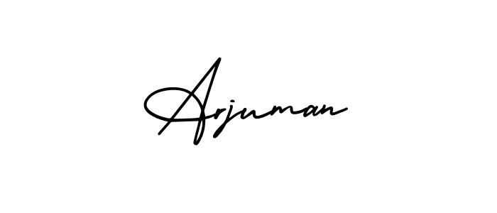 The best way (AmerikaSignatureDemo-Regular) to make a short signature is to pick only two or three words in your name. The name Arjuman include a total of six letters. For converting this name. Arjuman signature style 3 images and pictures png