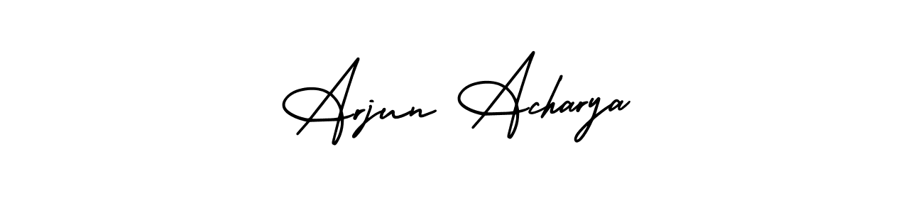 The best way (AmerikaSignatureDemo-Regular) to make a short signature is to pick only two or three words in your name. The name Arjun Acharya include a total of six letters. For converting this name. Arjun Acharya signature style 3 images and pictures png