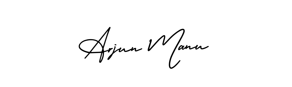 The best way (AmerikaSignatureDemo-Regular) to make a short signature is to pick only two or three words in your name. The name Arjun Manu include a total of six letters. For converting this name. Arjun Manu signature style 3 images and pictures png