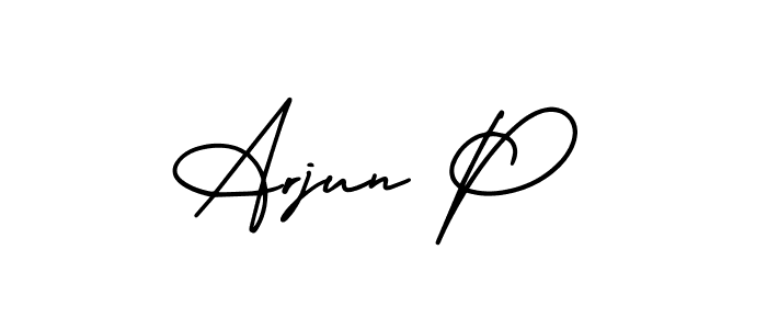 Use a signature maker to create a handwritten signature online. With this signature software, you can design (AmerikaSignatureDemo-Regular) your own signature for name Arjun P. Arjun P signature style 3 images and pictures png