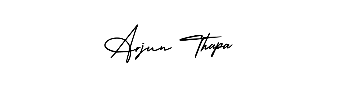 The best way (AmerikaSignatureDemo-Regular) to make a short signature is to pick only two or three words in your name. The name Arjun Thapa include a total of six letters. For converting this name. Arjun Thapa signature style 3 images and pictures png