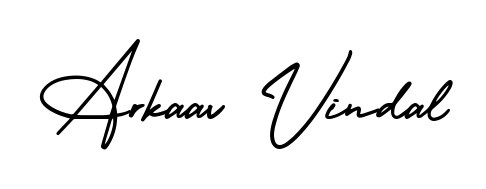 Discover how Arkaav Vindal looks in an executive cursive font (AmerikaSignatureDemo-Regular). Perfect for legal documents, invoices, and certificates. Arkaav Vindal signature style 3 images and pictures png