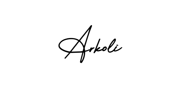 The best way (AmerikaSignatureDemo-Regular) to make a short signature is to pick only two or three words in your name. The name Arkoli include a total of six letters. For converting this name. Arkoli signature style 3 images and pictures png